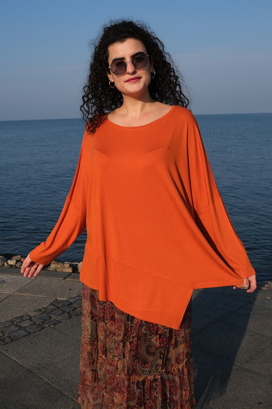 Dirsek Kol Turuncu Bluz