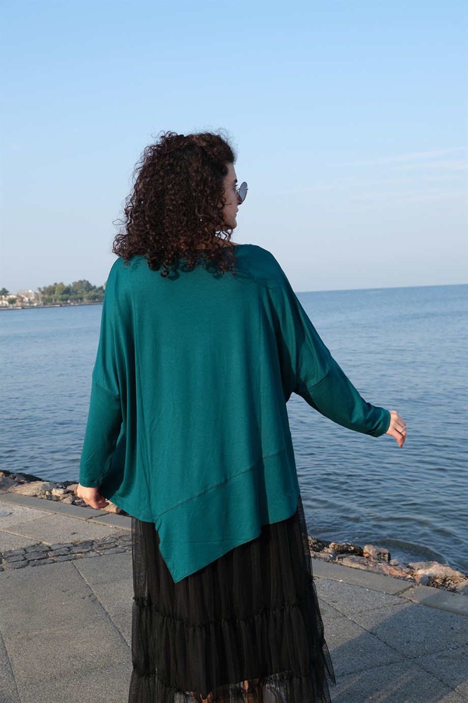 Dirsek Kol Yeşil Bluz