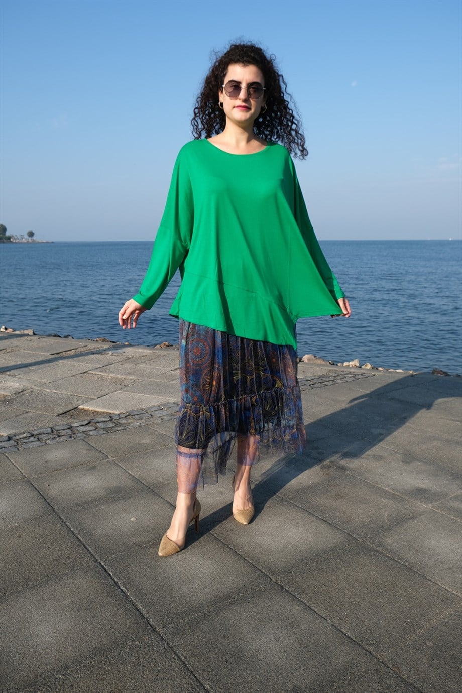 Dirsek Kol Yeşil Bluz