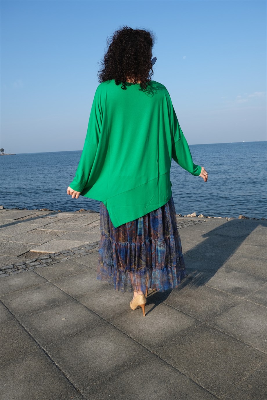 Dirsek Kol Yeşil Bluz