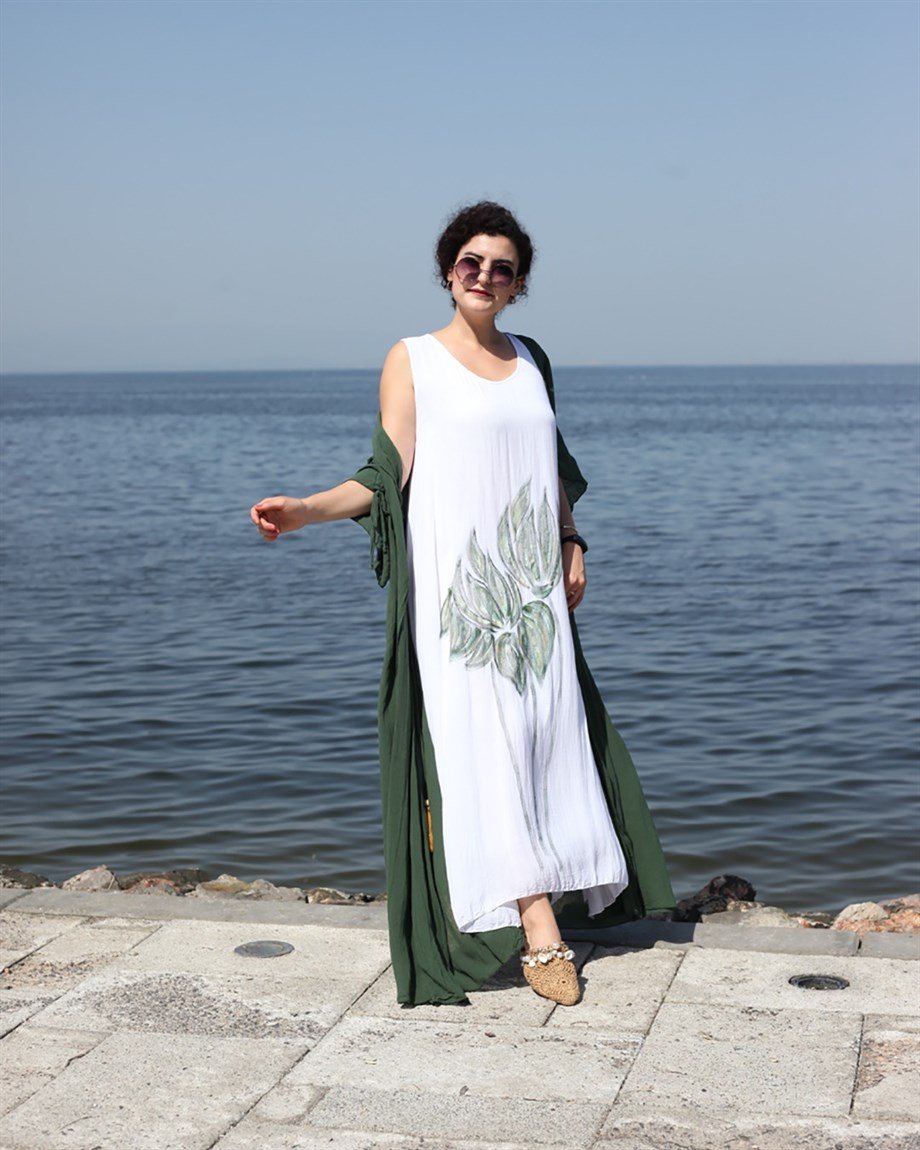 kaftanlı kolsuz elbise