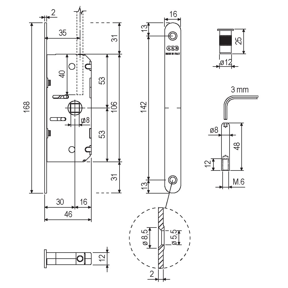 AGB B016933006 DUETTO KATLANIR KAPI SÜRGÜ KİLİDİ NİKEL203.05.0104519Boy KilitlerAGB