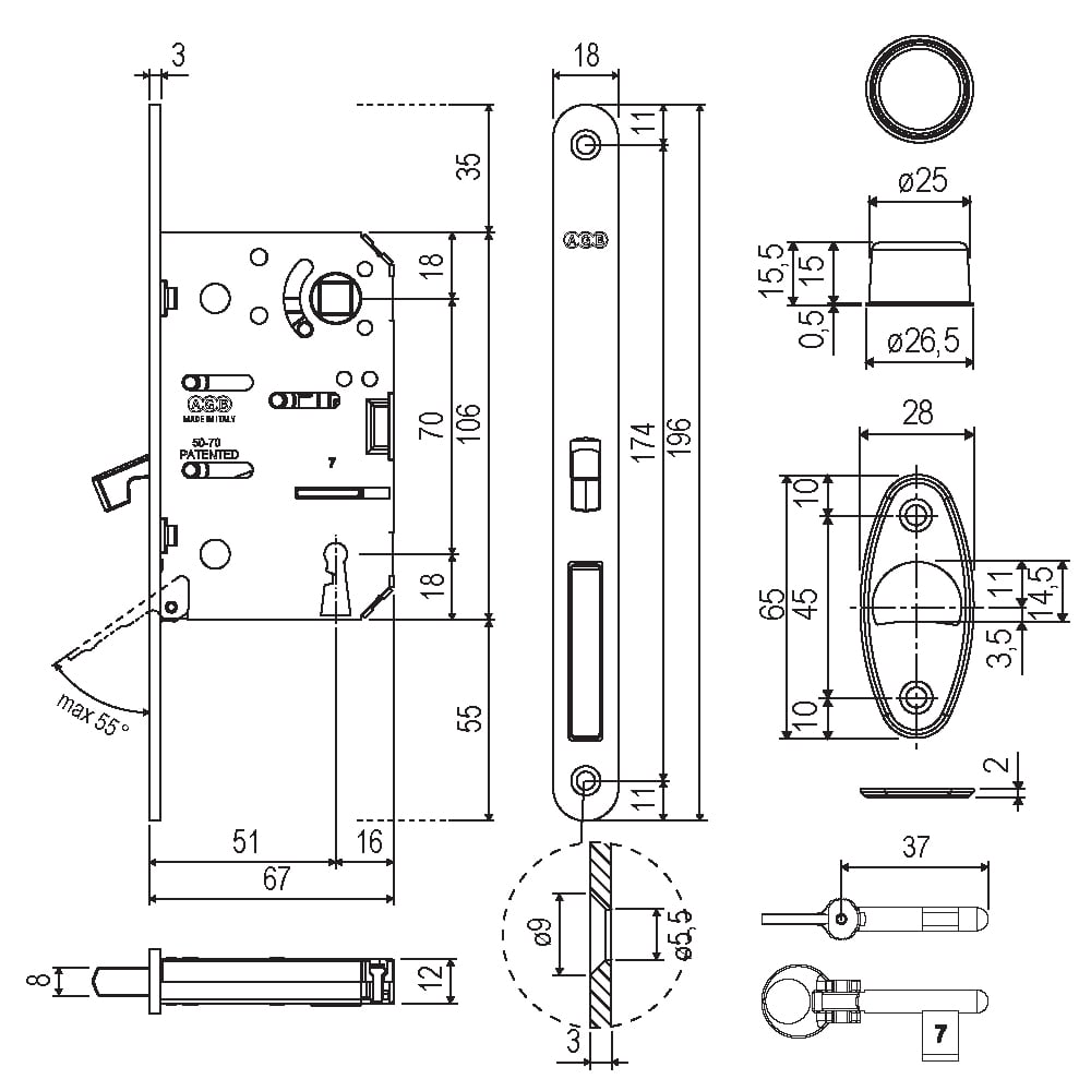 AGB B089615006 SCIVOLA KAYAR KAPI KİLİDİ ROZETSİZ WC T196 CLASS Q8-CH NİKEL203.05.0105211Kayar Kapı Kilitleri Ve AksesuarlarıAGB