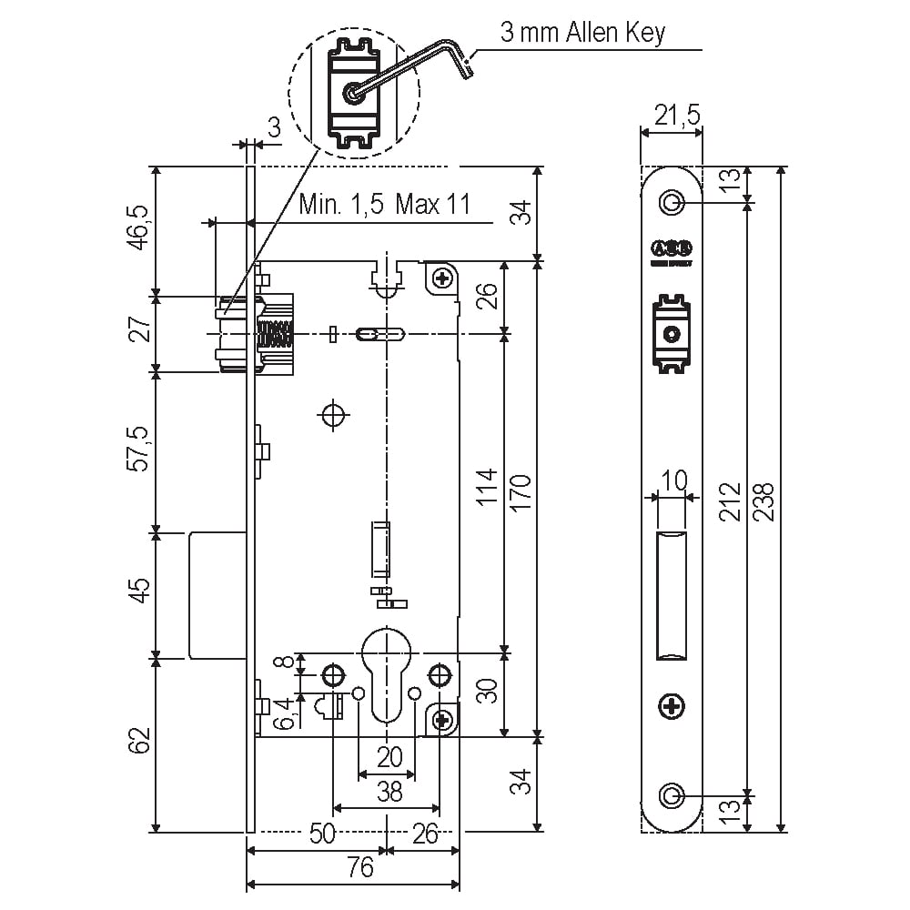 AGB B208515006 SICUREZZA MAKARALI KİLİT SİLİNDİRLİ 22X238 MM NİKEL203.04.0118421Makaralı KilitlerAGB