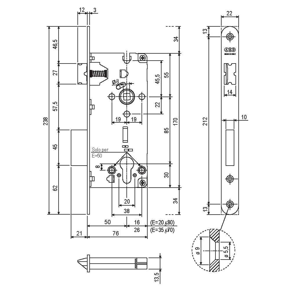 AGB B808515006 SICUREZZA 2.0 SİLİNDİRLİ KAPI KİLİDİ 22X238 mm 50X85 BACKSET NİKEL203.03.0118218Makaralı KilitlerAGB