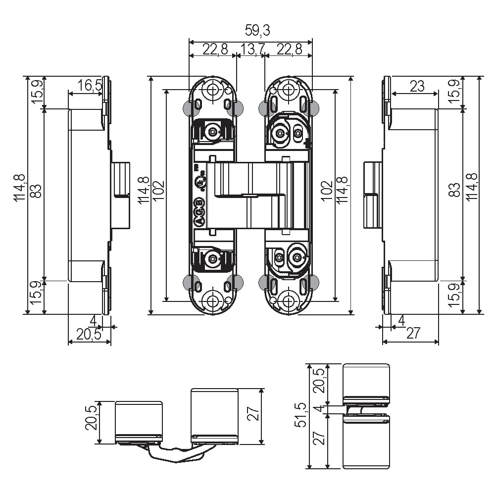 AGB E302000603 ECLIPSE 3.2 GİZLİ KAPI MENTEŞESİ SARI 3X60202.03.0113256Gizli MenteşelerAGB