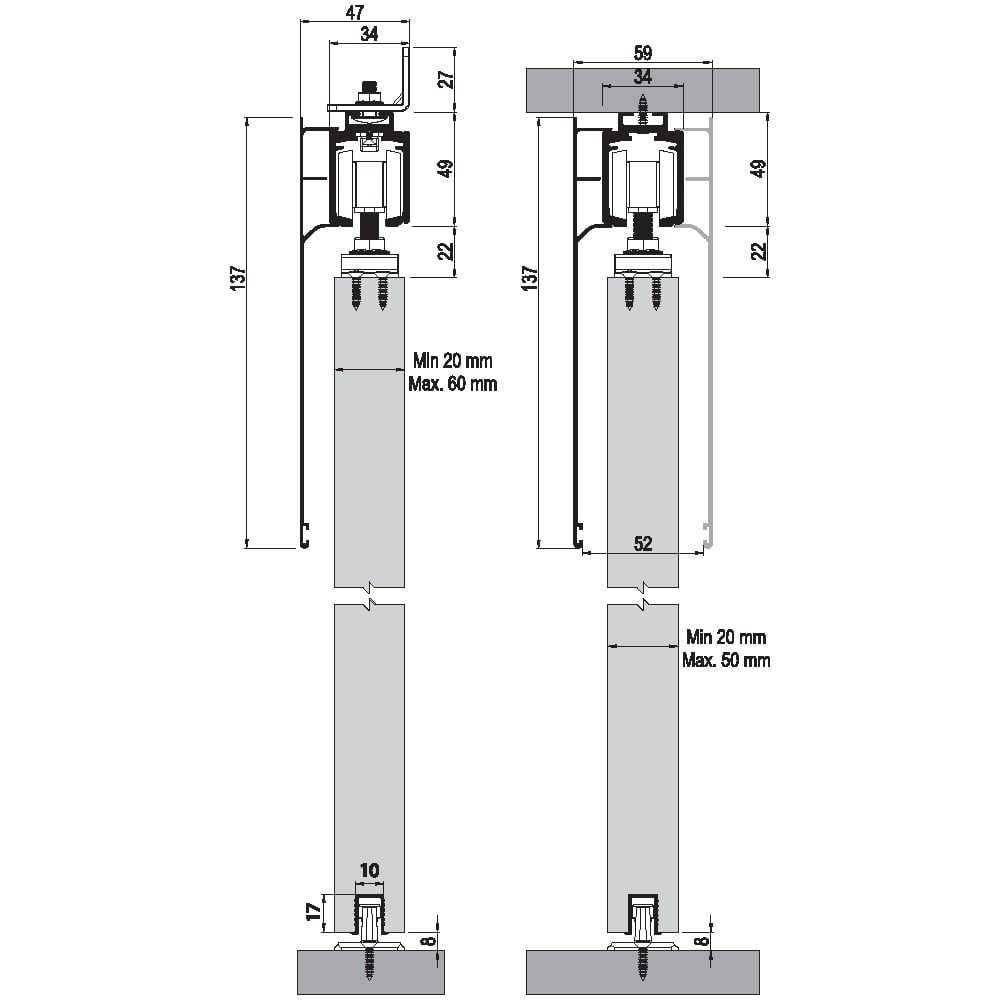 ALB DOORSLIDE M20 9720 120 KG ÇİFT YÖN FREN KAYAR KAPI SİSTEMİ MİN.83cm( RAY 9750 )209.01.0105817Ahşap Kayar Kapı SistemleriALBATUR
