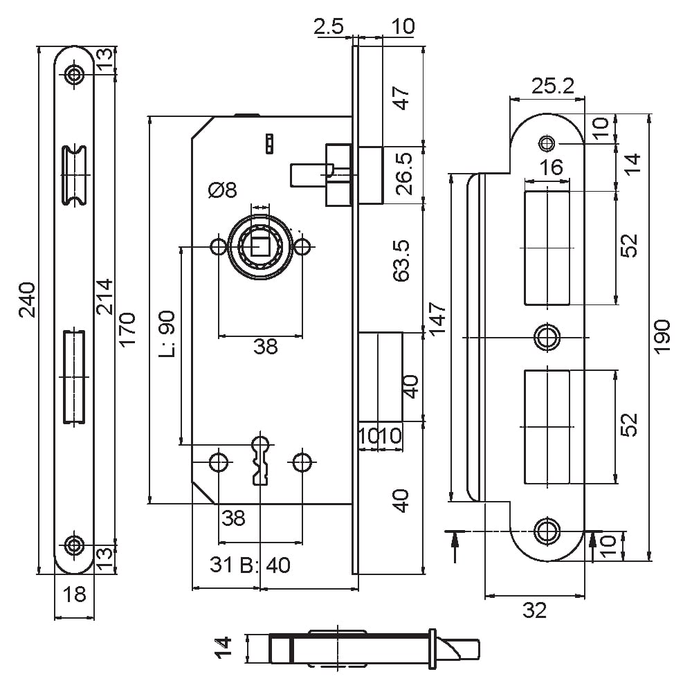 CROMA EKO SESSİZ ODA PC24 KAPI KİLİDİ OVAL 18MM 45x90203.01.0113988Standart KilitlerCROMA