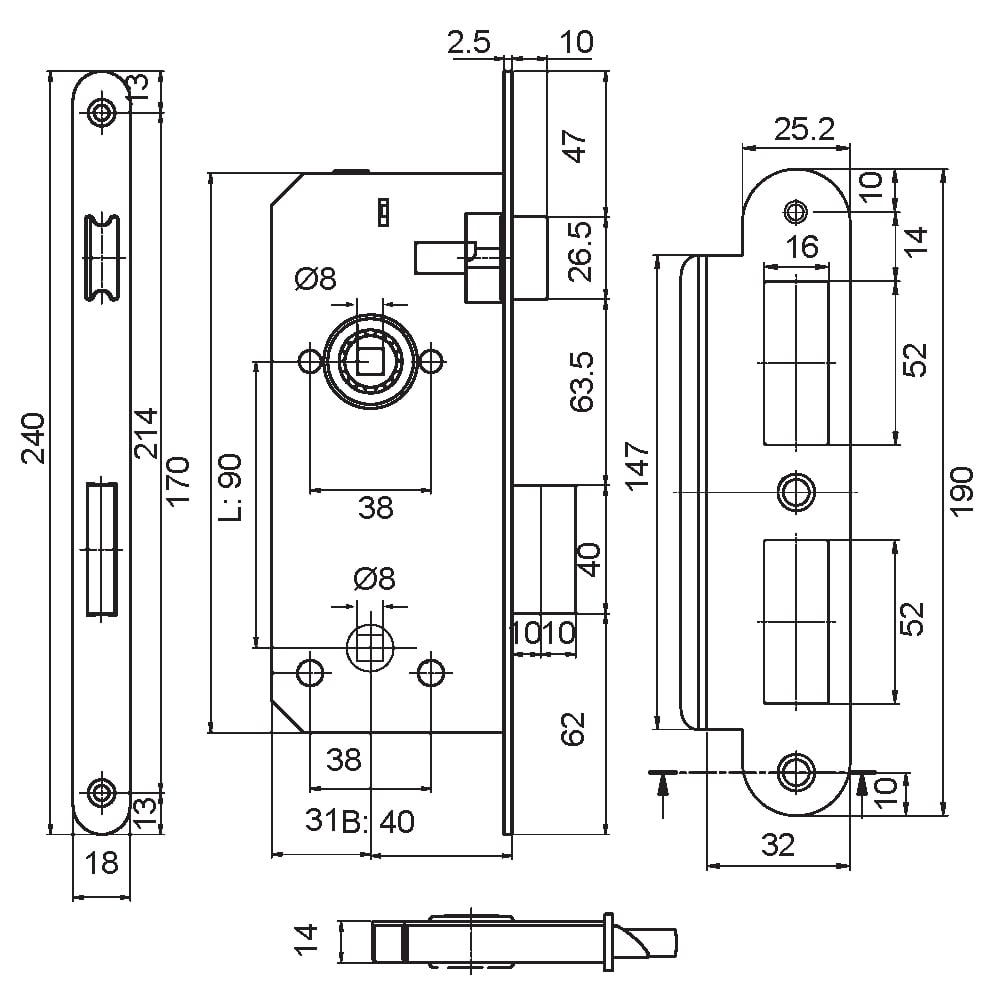 CROMA EKO SESSİZ WC PC27 KAPI KİLİDİ OVAL 18MM 45x90203.02.0113992Standart KilitlerCROMA
