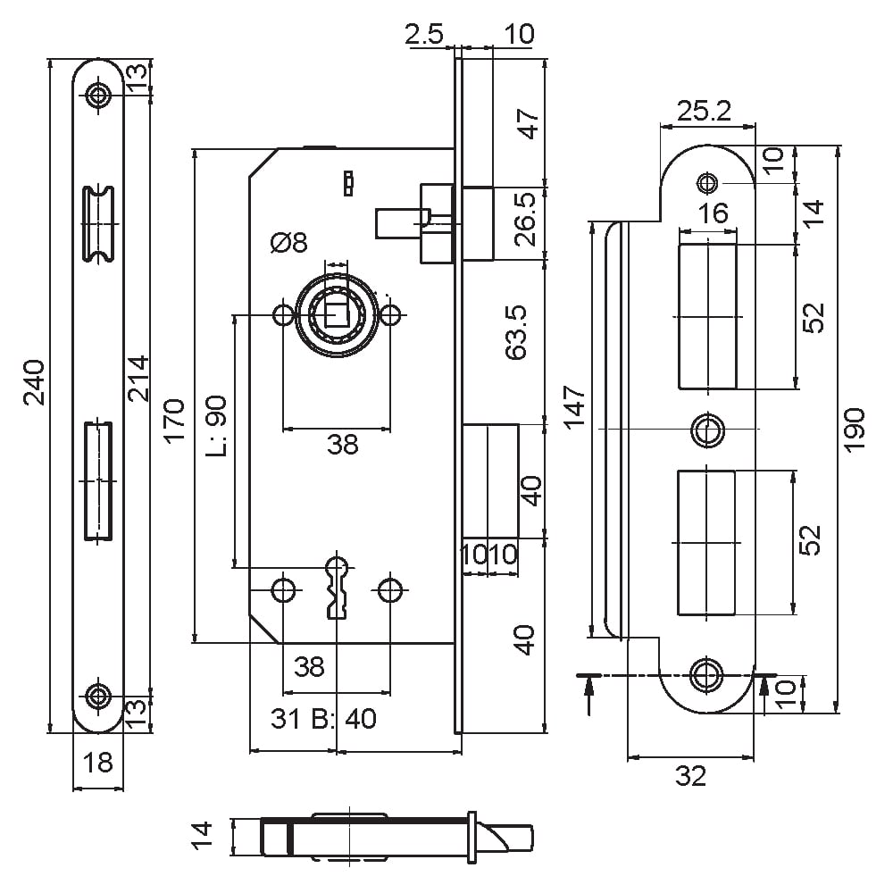CROMA EKO ZMK.ODA PC24 KAPI KİLİDİ ODA OVAL 18MM 45x90203.01.0113996Standart KilitlerCROMA