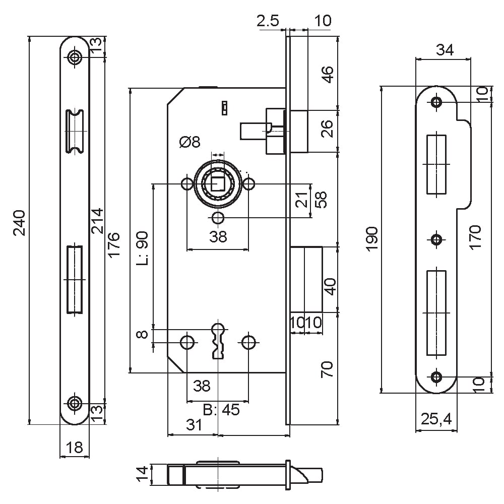 CROMA LUX ODA MP11 KİLİT KLASİK ANAHTARLI ODA OVAL 18MM 45x90203.01.0105441Standart KilitlerCROMA