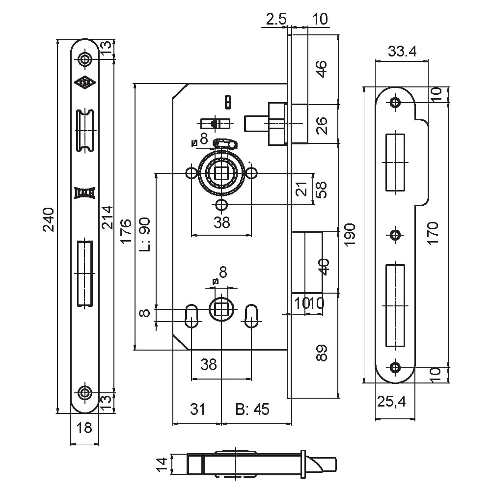 KALE 149R45 WC NİKEL OVAL 18 MM 90x45 149R203.02.0105168Standart KilitlerKALE