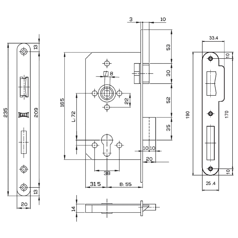 KALE 150PZW SİLİNDİRLİ NİKEL OVAL 20MM 72x55203.03.0105180Standart KilitlerKALE