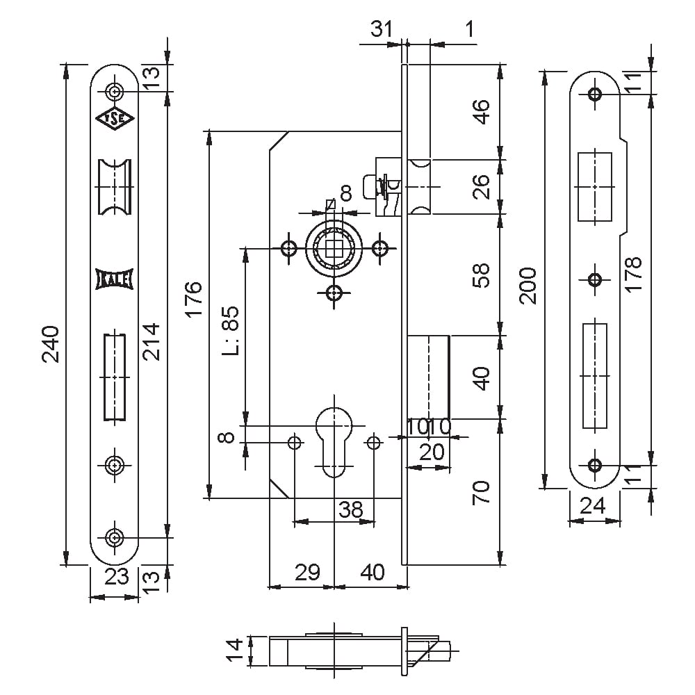 KALE 152R40 SİLİNDİRLİ NİKEL OVAL 23MM 85x40203.03.0105171Standart KilitlerKALE