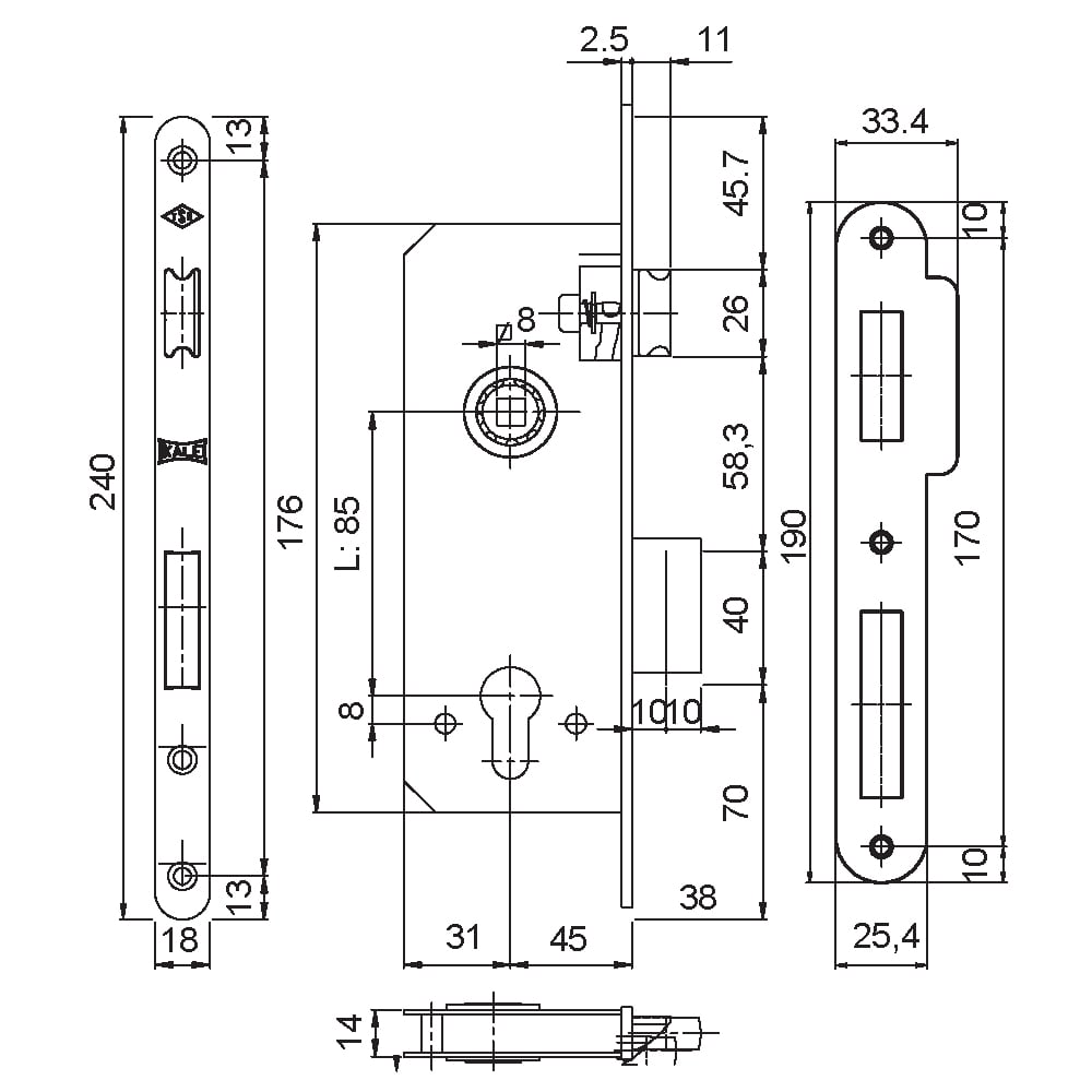 KALE 152RP45 SİLİNDİRLİ KROM OVAL 18MM 85x45203.03.0105173Standart KilitlerKALE