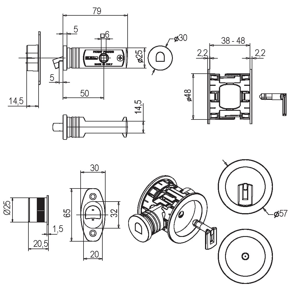 SAB 02801-50-T20-OSC WC MAT KROM HOOKY ZERO YUVARLAK KAYAR KAPI KİLİDİ203.05.0111990Kayar Kapı Kilitleri Ve AksesuarlarıSAB SERRATURE