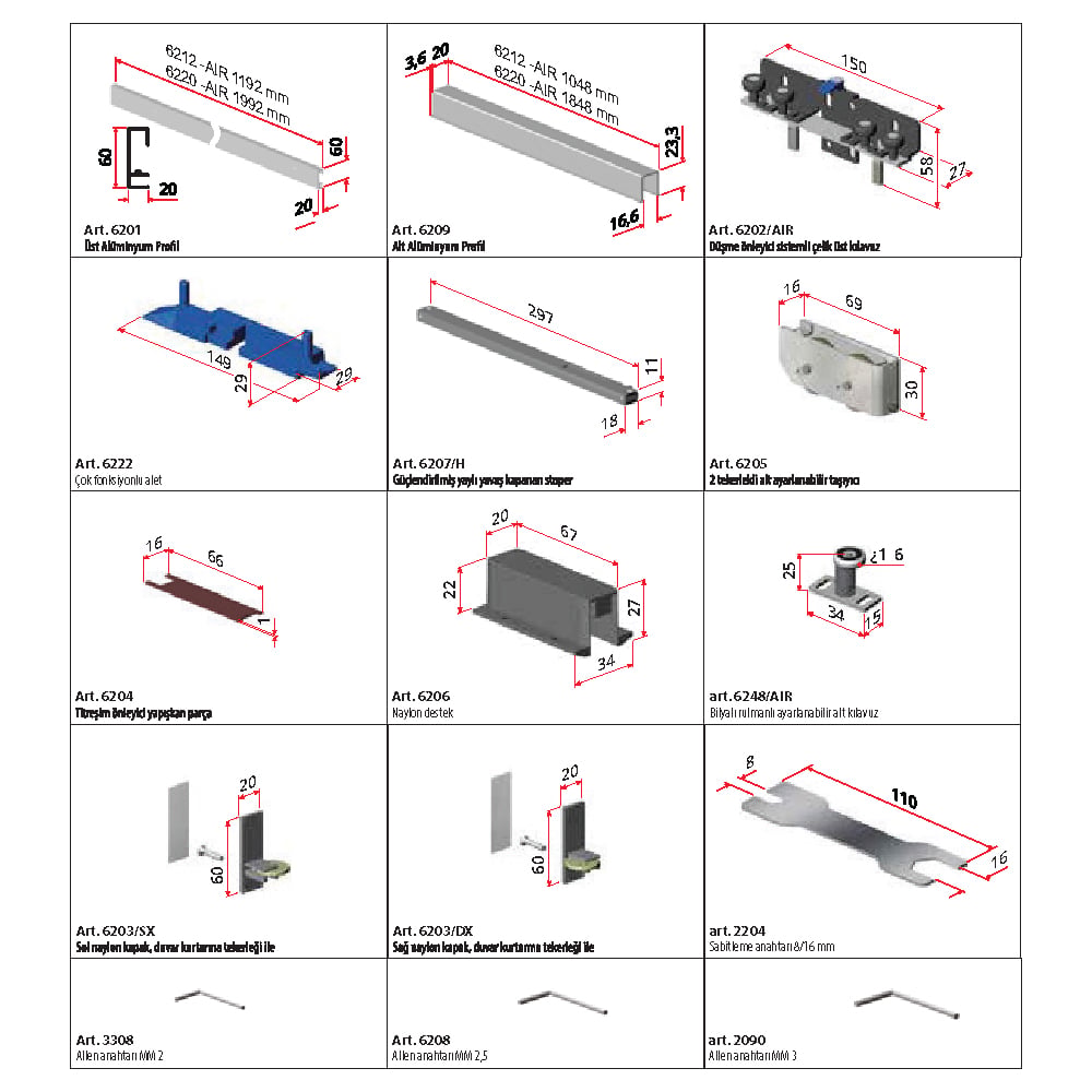 VILLES 2000 6212-AIR 70 KG ÇİFT FRENLİ 626 1200 MM GENİŞLİK DUVAR MONTAJLI KENDİNDEN RAYLI KAYAR KAPI SİSTEMİ209.01.0115105Ahşap Kayar Kapı SistemleriVILLES