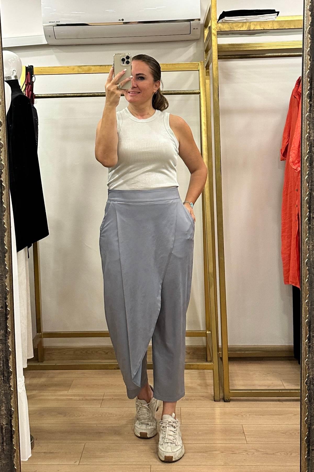 Anvelop Detaylı Pantolon Gri