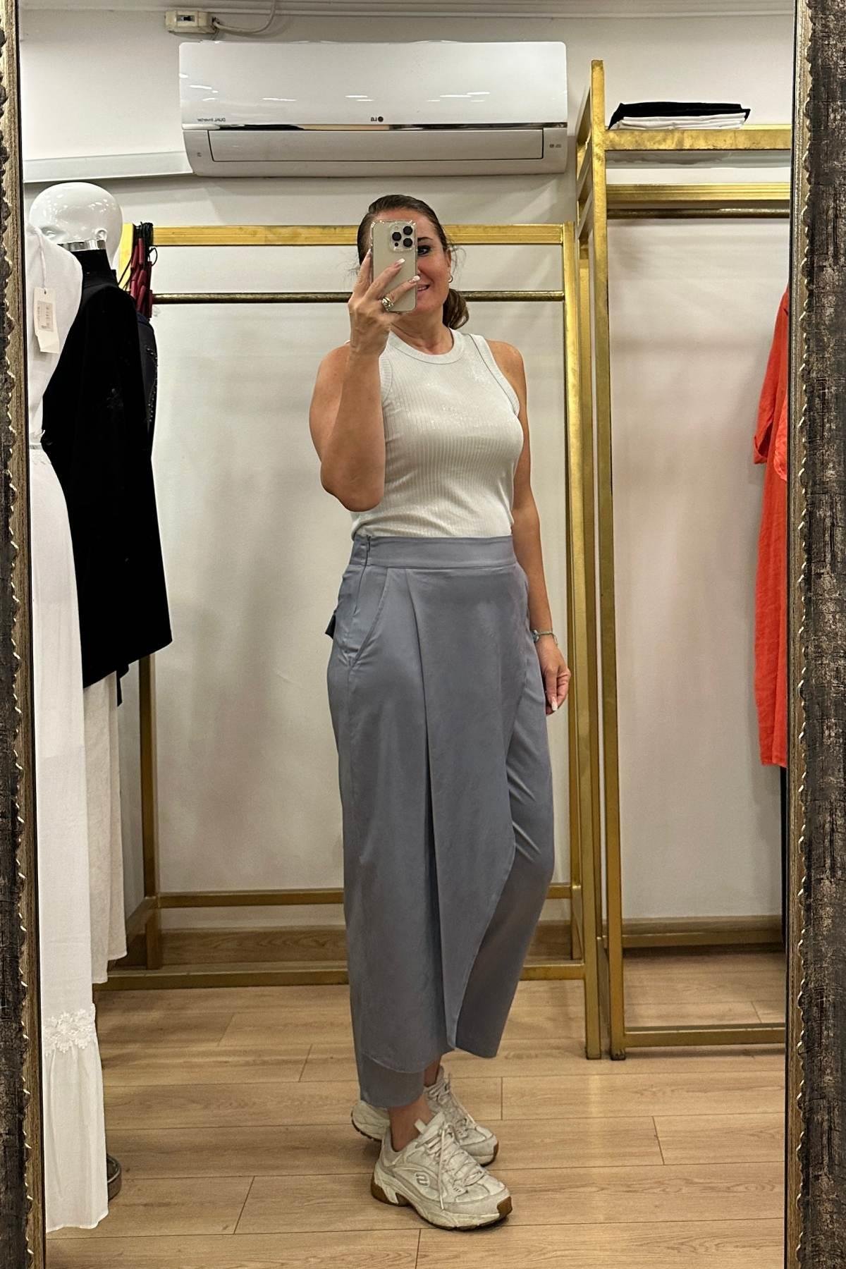 Anvelop Detaylı Pantolon Gri