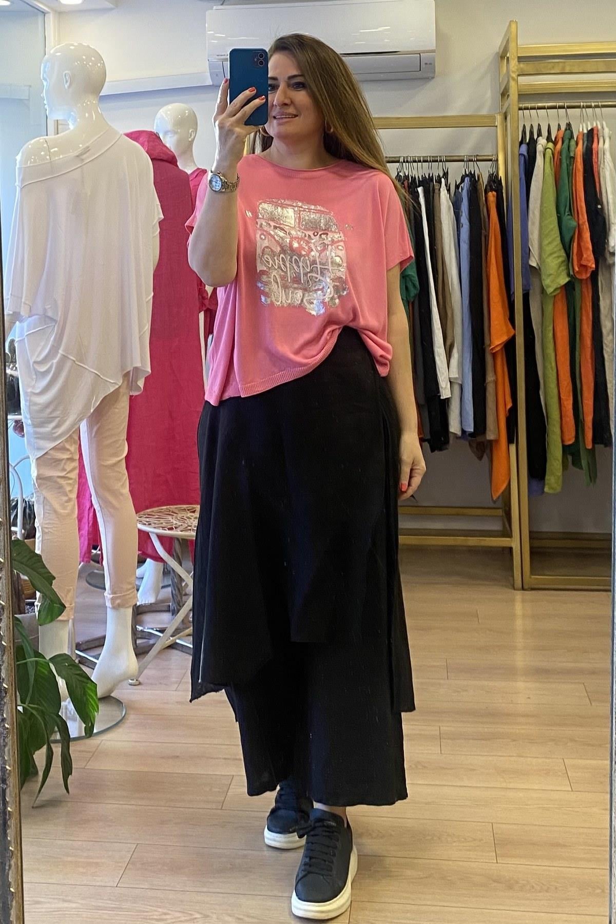 Araba Desenli Triko Bluz Pembe