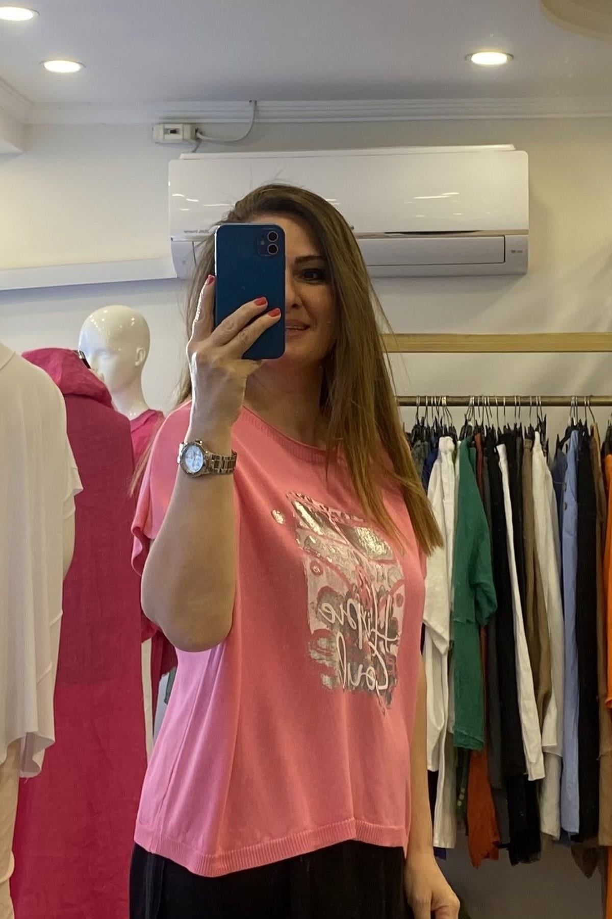 Araba Desenli Triko Bluz Pembe