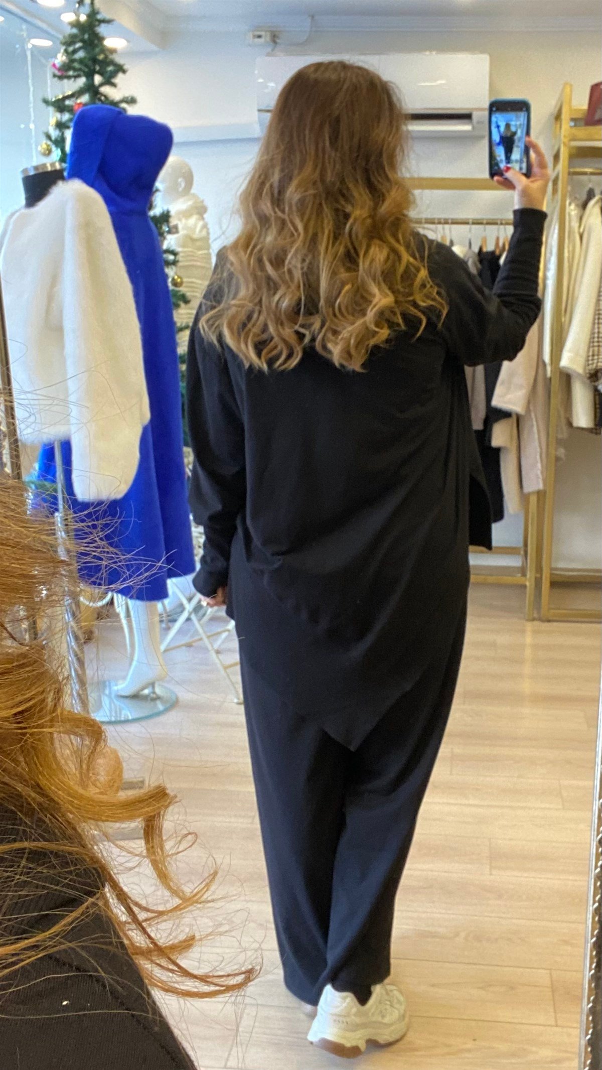 Asimetrik Arka Detay Kapüşonlu Madal Ceket Siyah