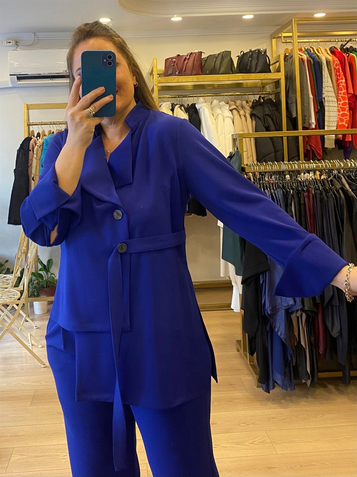 Asimetrik Kesim Ceket Sax Mavi