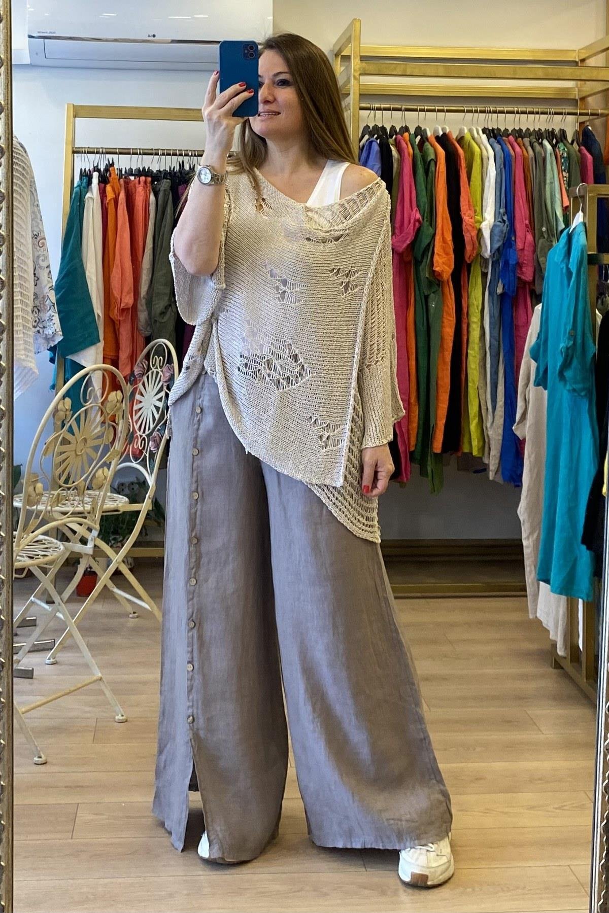 Asimetrik Kesim Merserize Ceket Bej