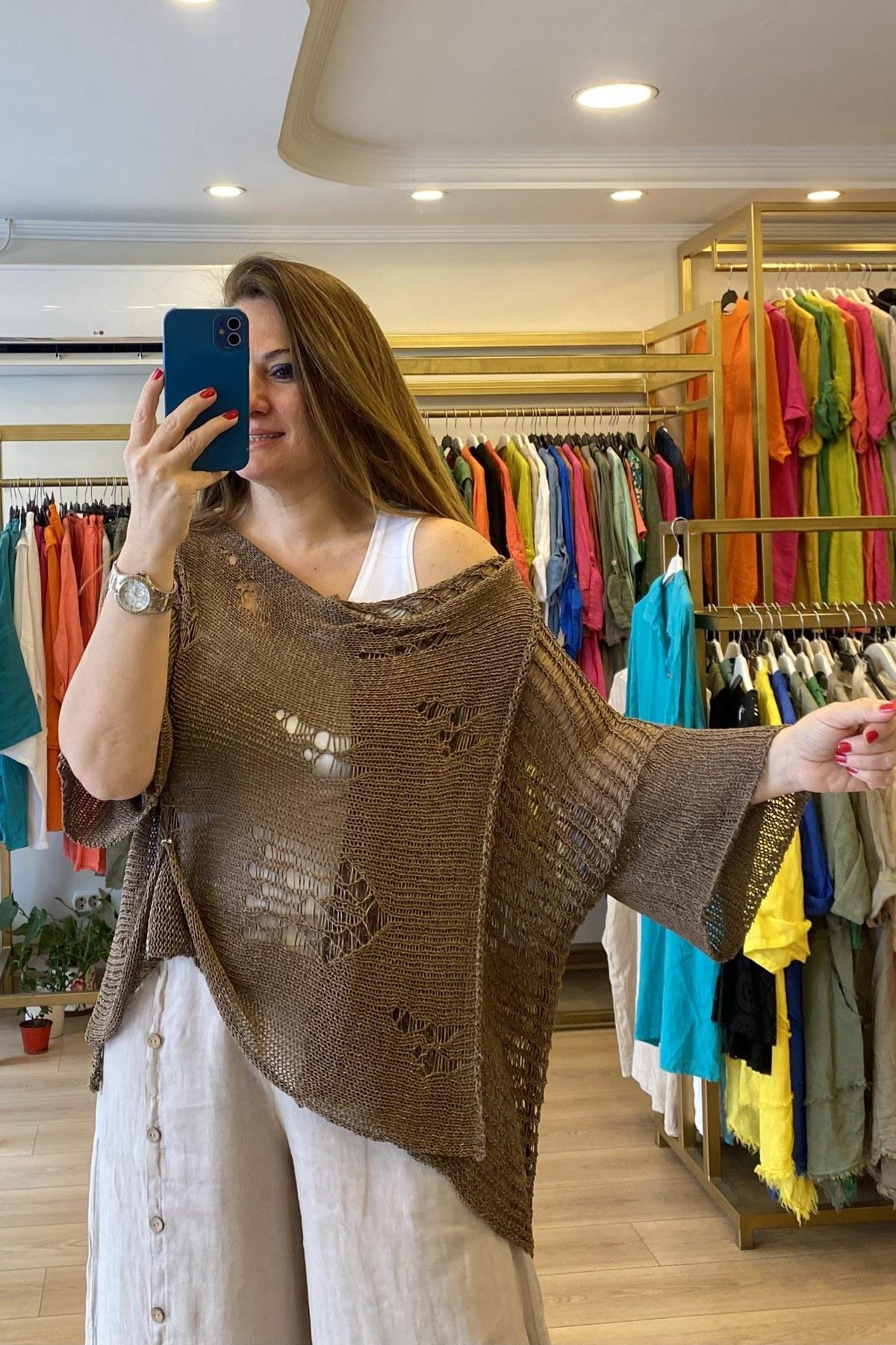 Asimetrik Kesim Merserize Ceket Kahverengi