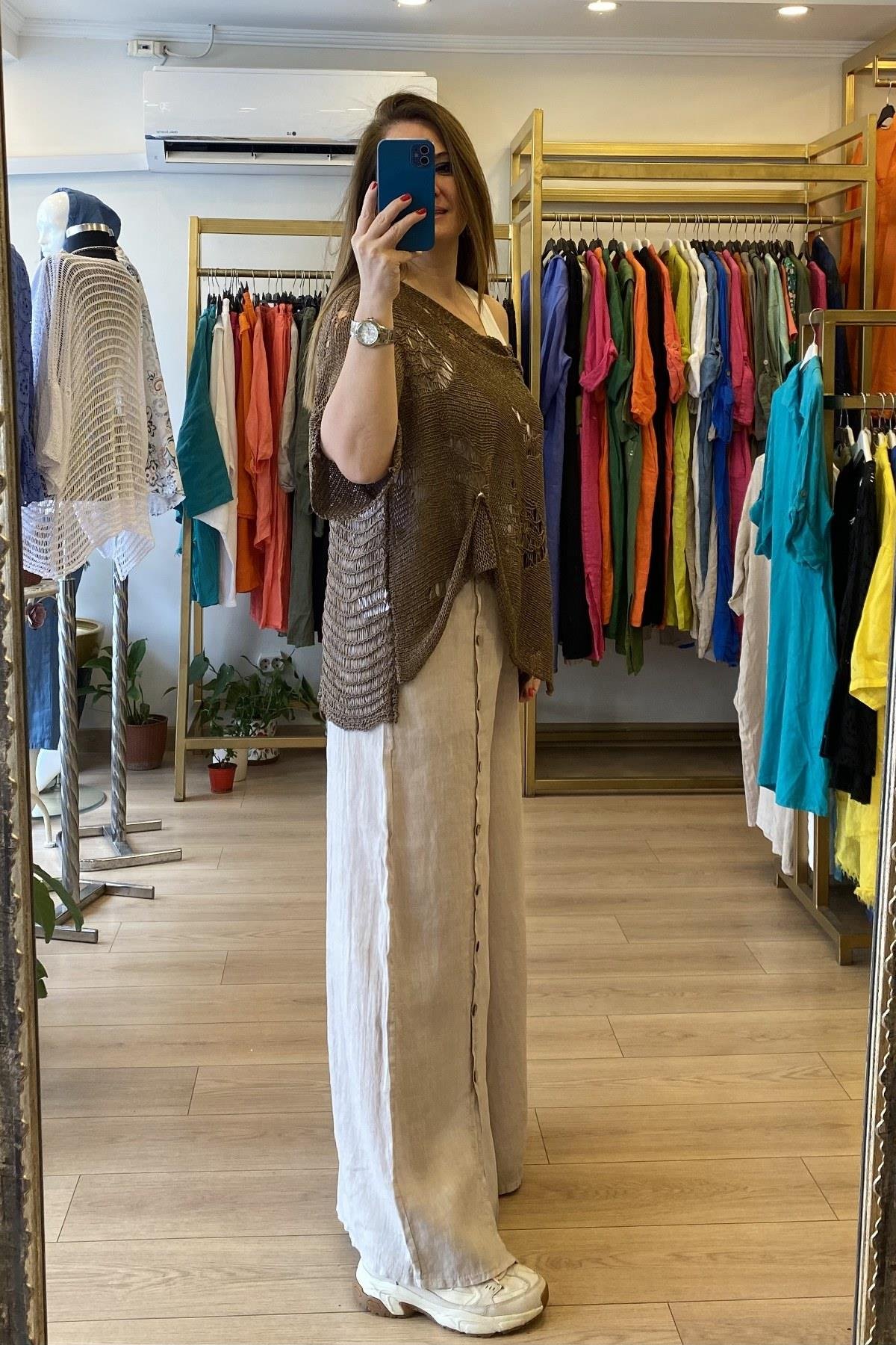 Asimetrik Kesim Merserize Ceket Kahverengi