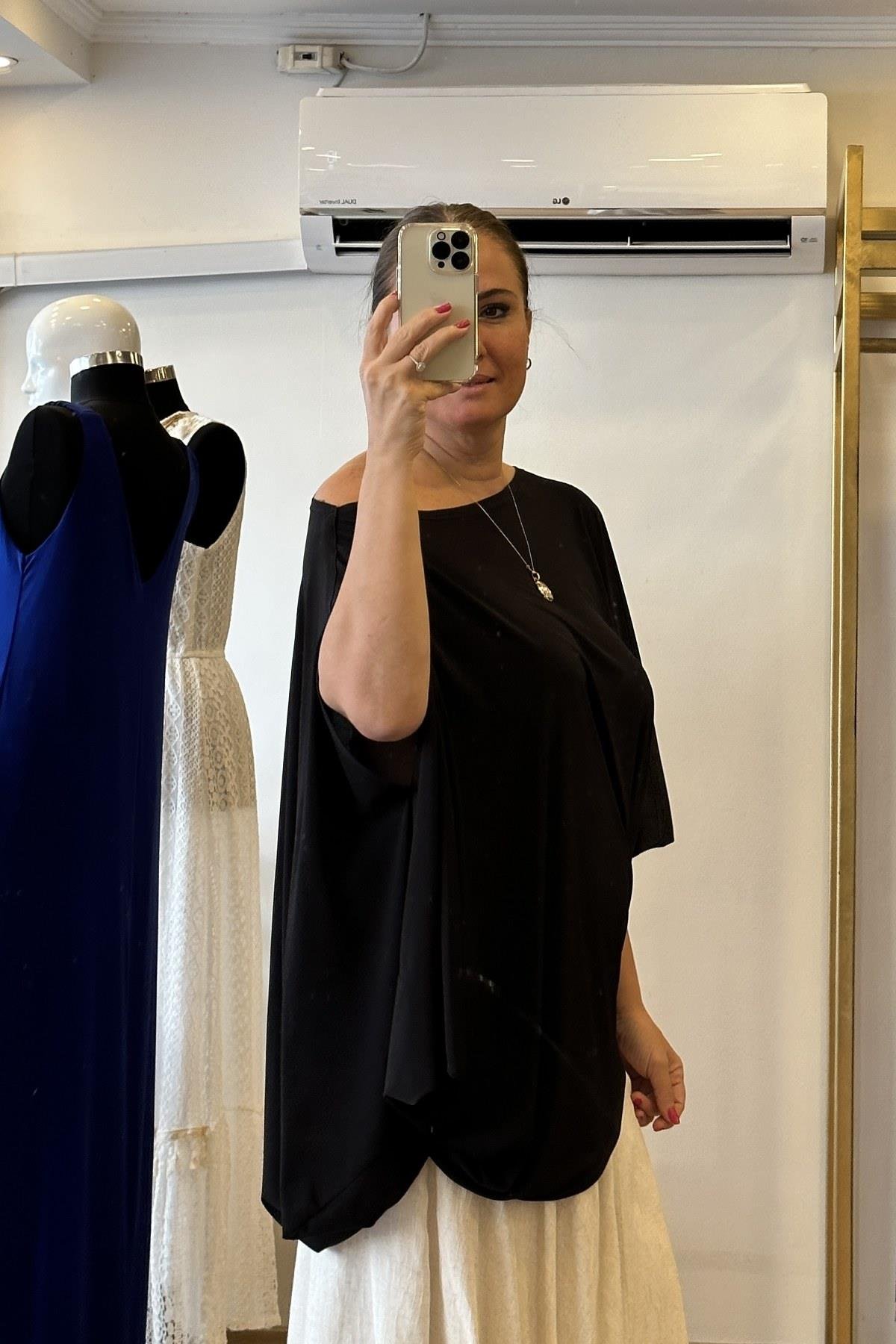 Asimetrik Model Tasarım Bluz Siyah