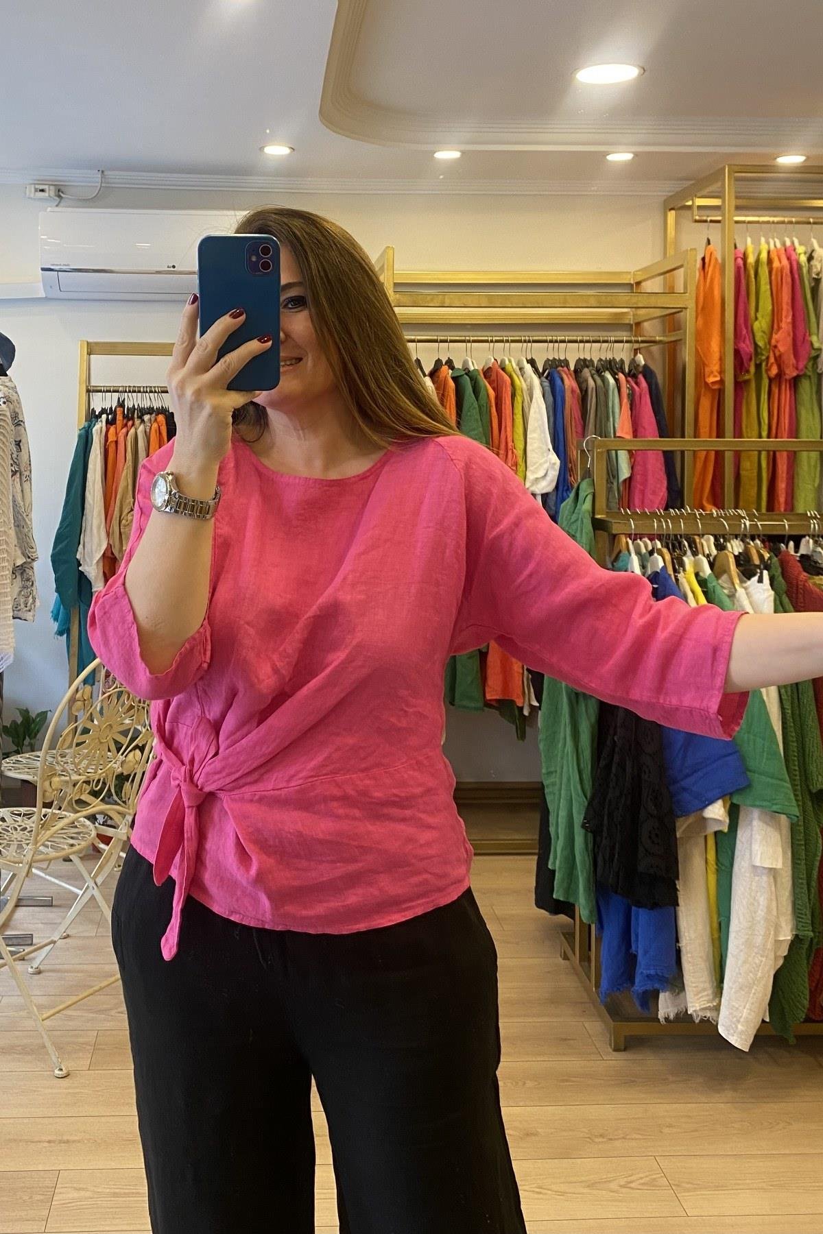 Bağlama Detaylı Bluz Pembe