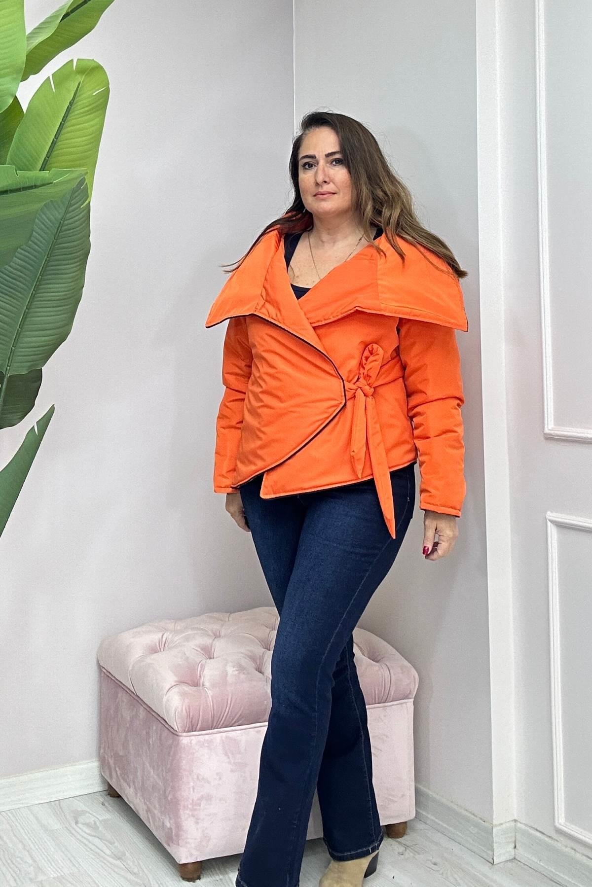 Bağlama Detaylı Tasarım Mont-Turuncu