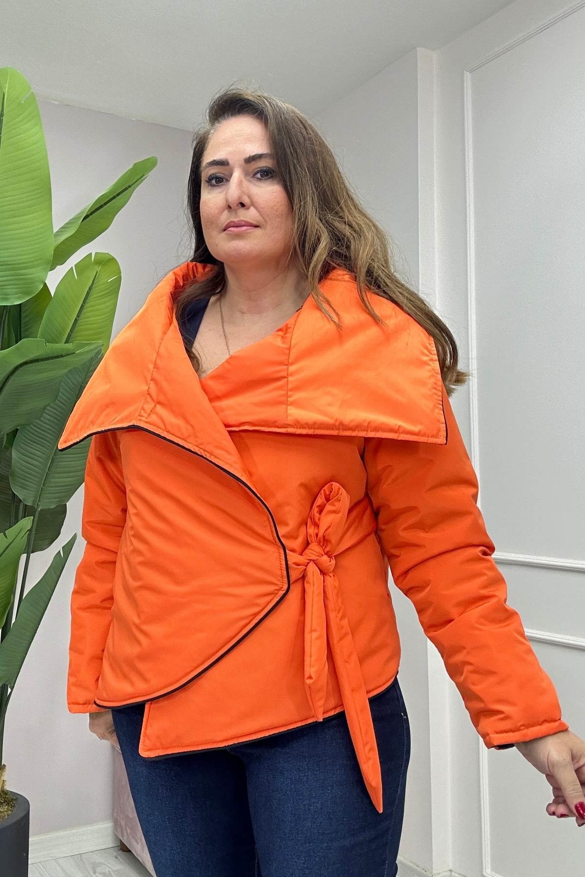 Bağlama Detaylı Tasarım Mont-Turuncu