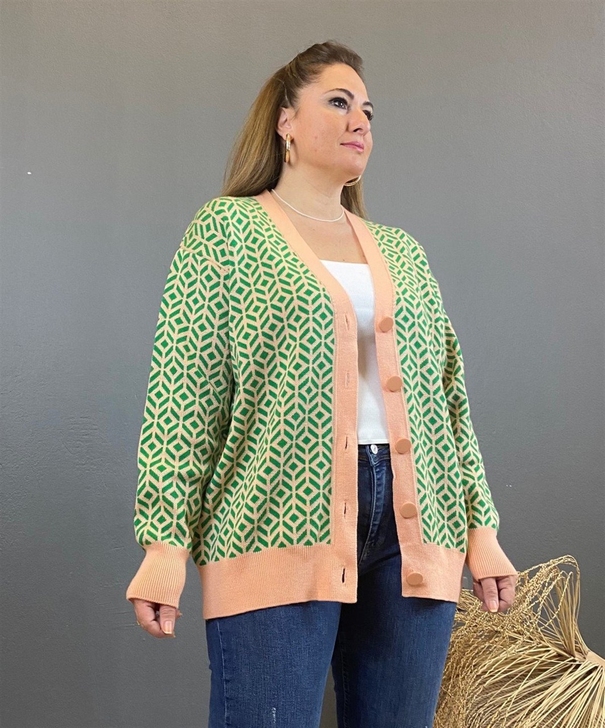 Baklava Desenli Triko Ceket