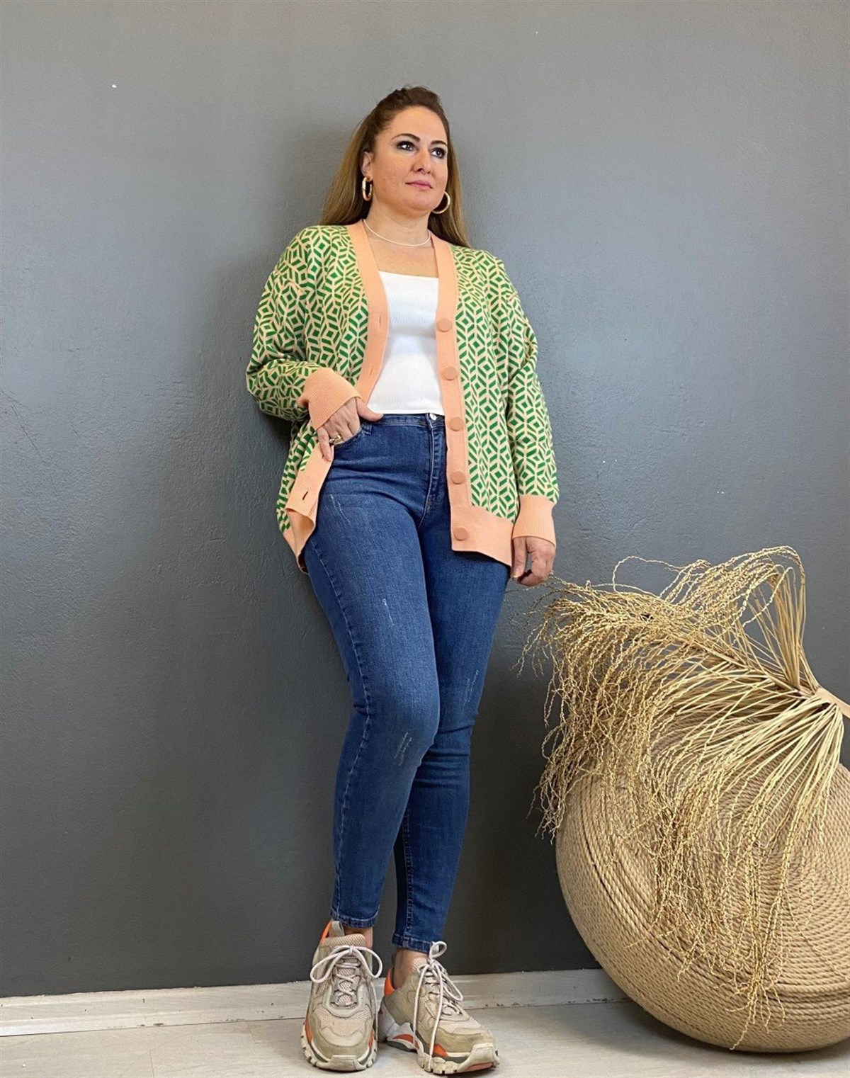 Baklava Desenli Triko Ceket