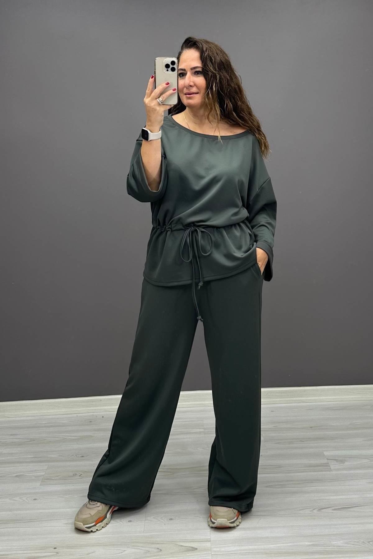 Bel Büzgü Detaylı Takım Haki Yeşil