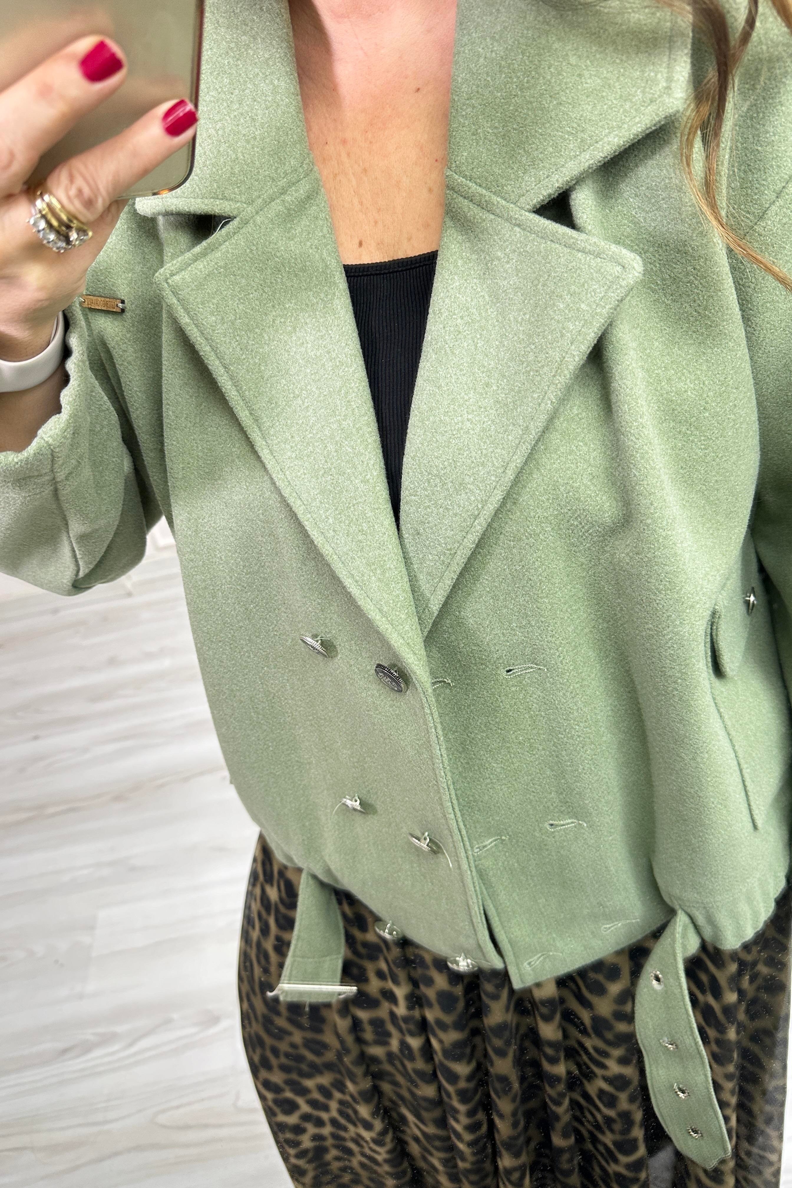 Bel Kemer Detaylı Cepli Mont Açık Yeşil