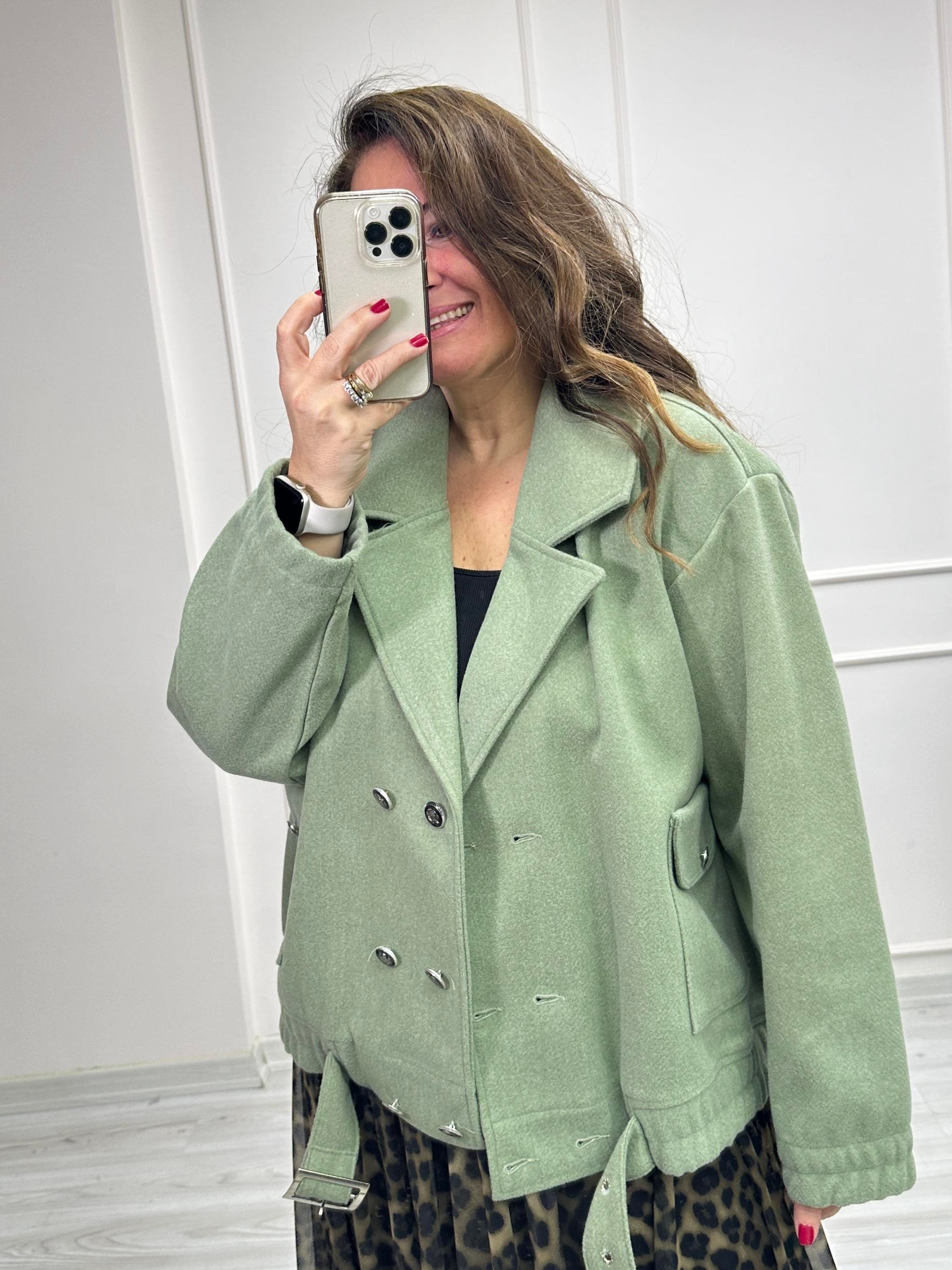 Bel Kemer Detaylı Cepli Mont Açık Yeşil