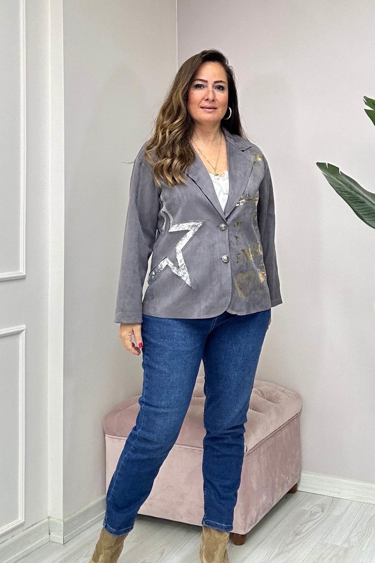 Blazer Yaldızlı Ceket Füme