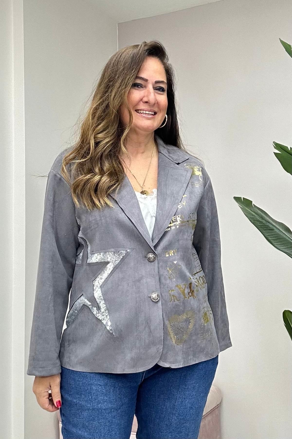 Blazer Yaldızlı Ceket Füme