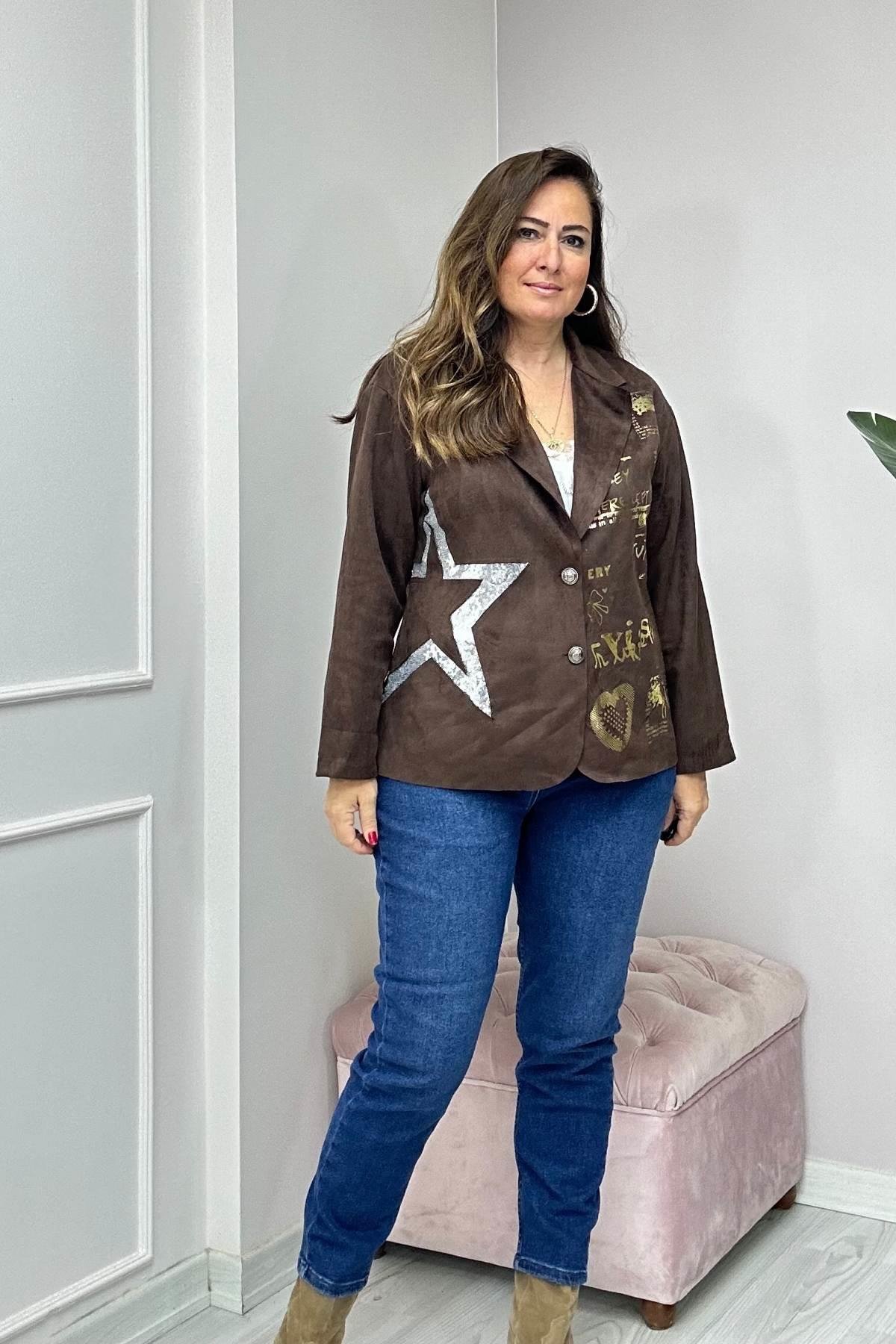 Blazer Yaldızlı Ceket Kahverengi
