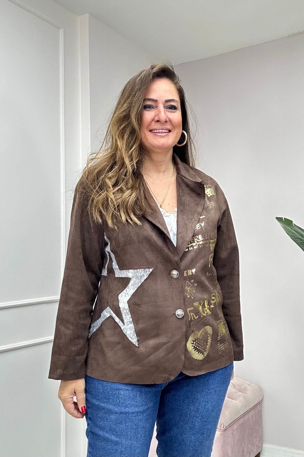 Blazer Yaldızlı Ceket Kahverengi