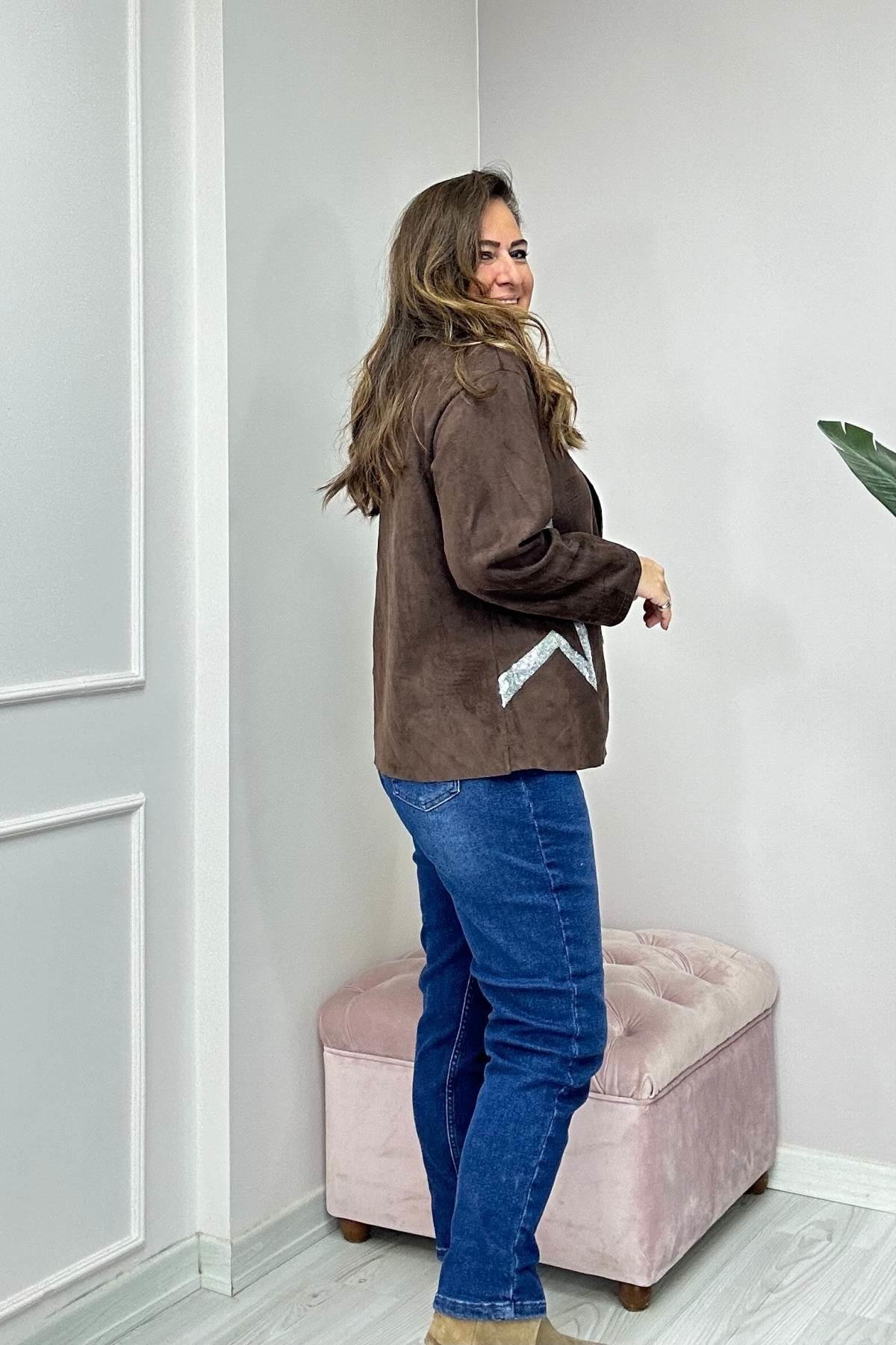 Blazer Yaldızlı Ceket Kahverengi