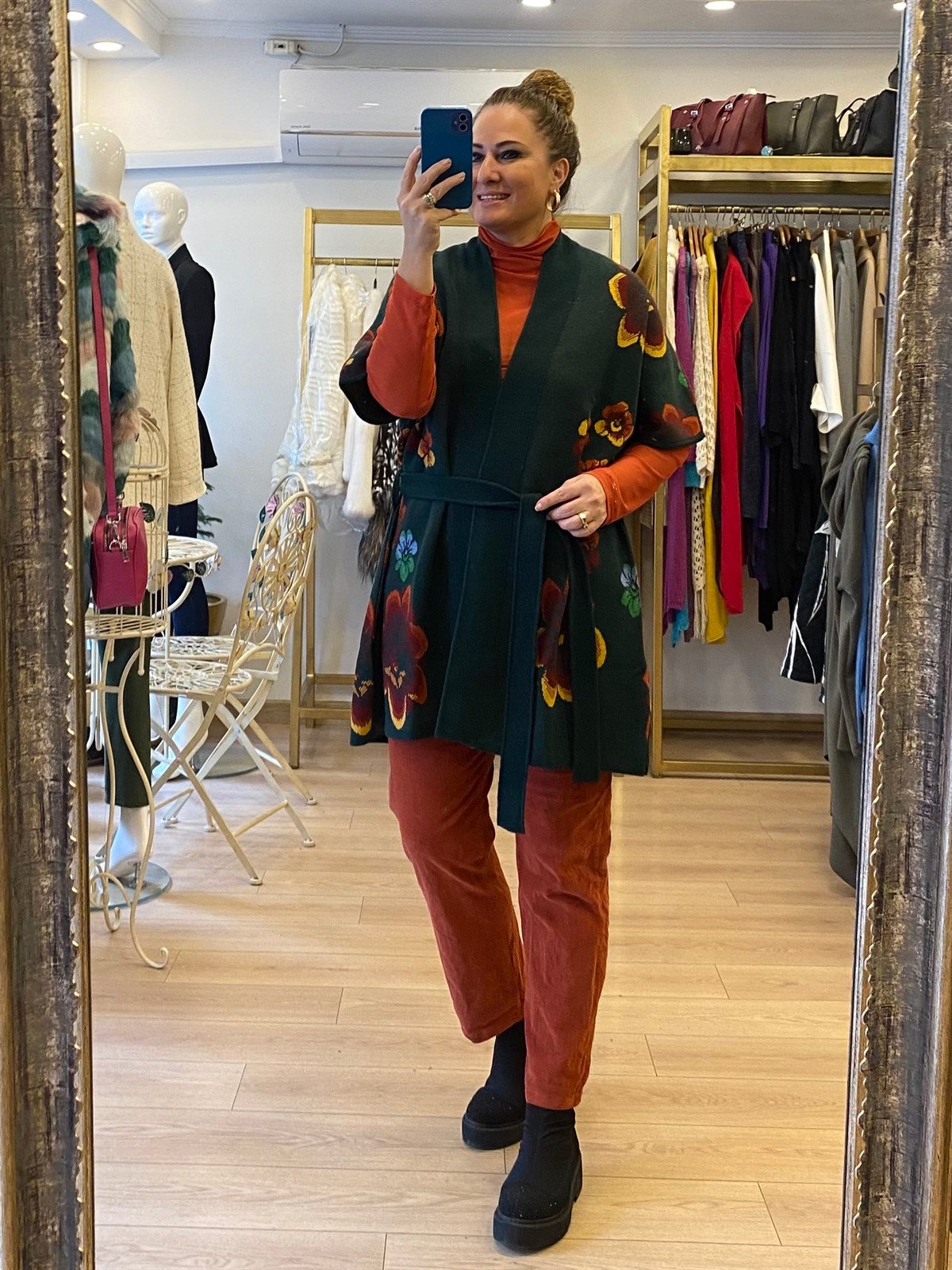 Çiçek Desenli Kimono Ceket Yeşil