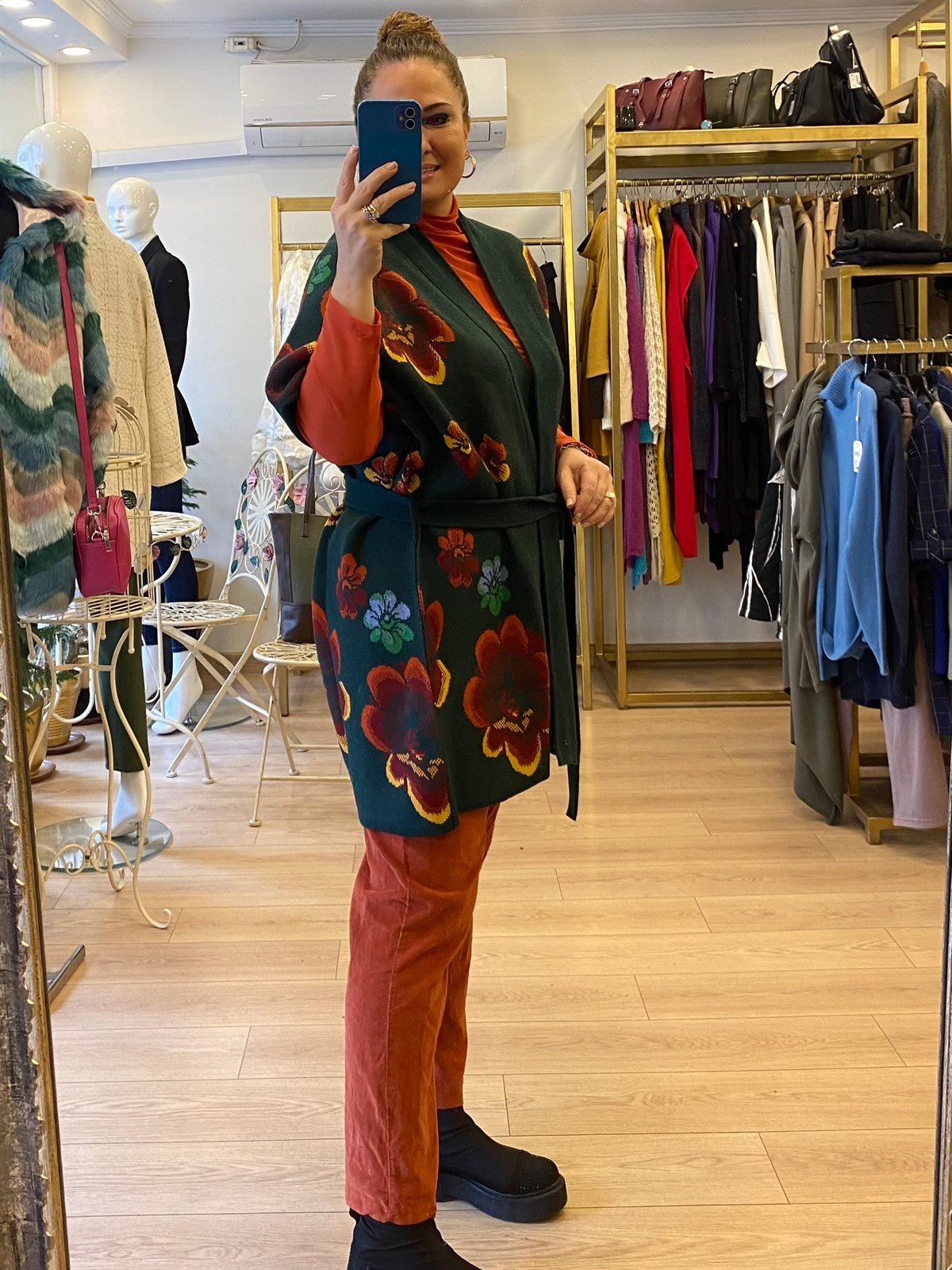 Çiçek Desenli Kimono Ceket Yeşil