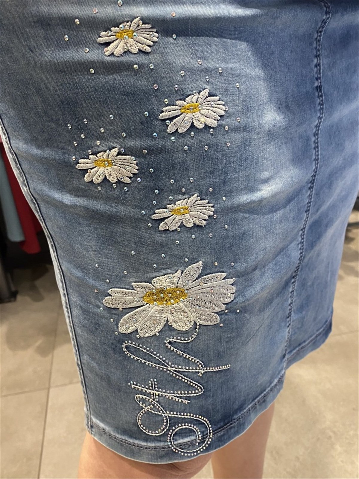 çiçek desenli kot etek