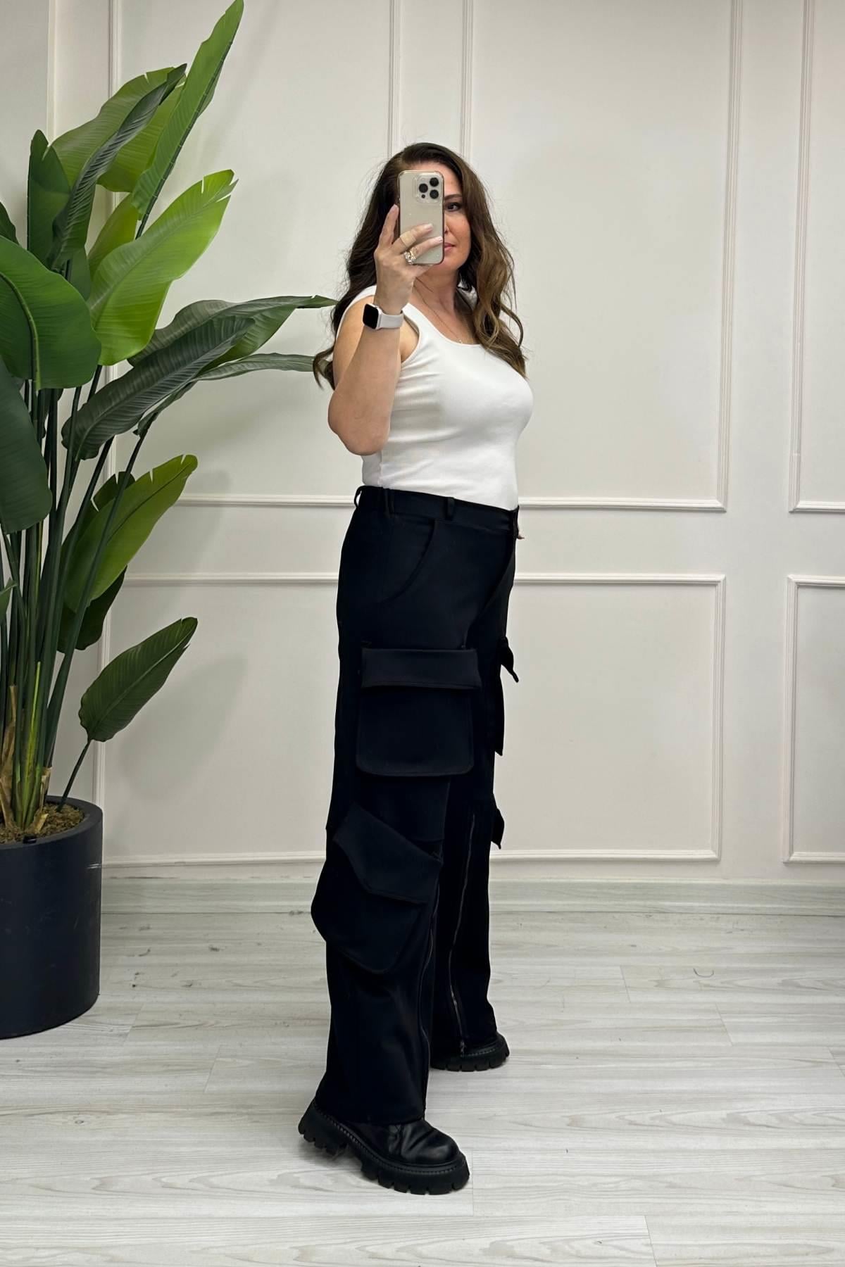 Çift Cepli Karo Pantalon Siyah