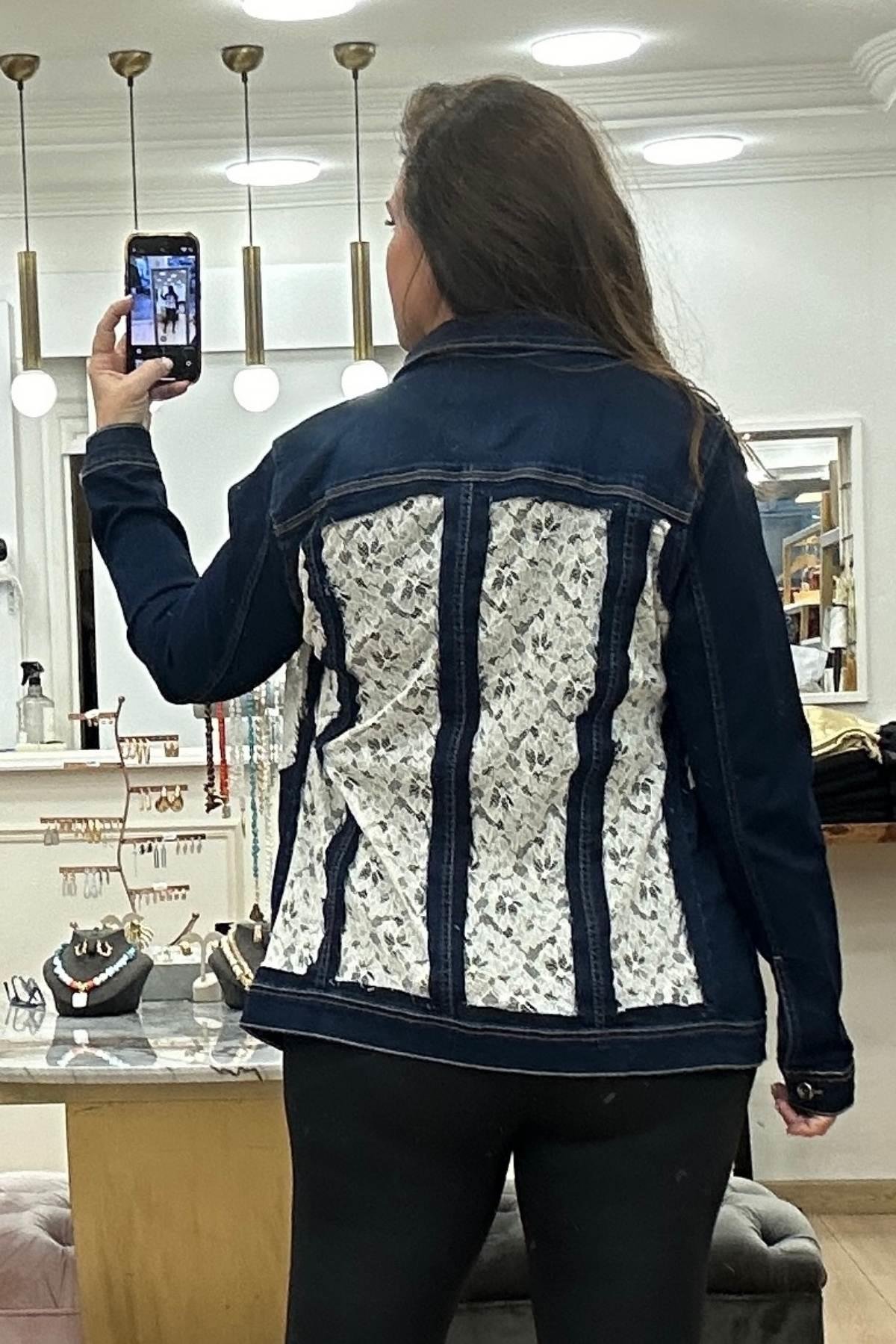 Dantel Detaylı Kot Ceket Mavi