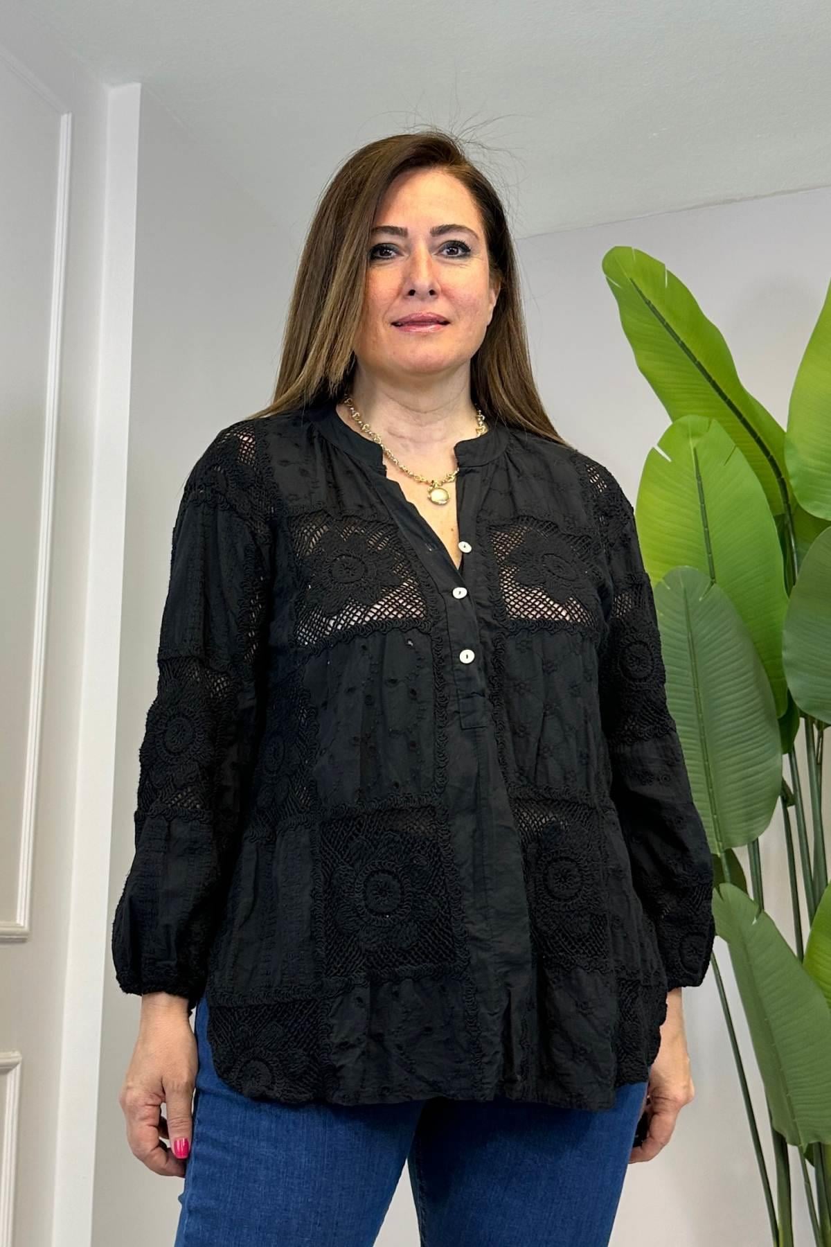 Dantelli Gömlek Siyah